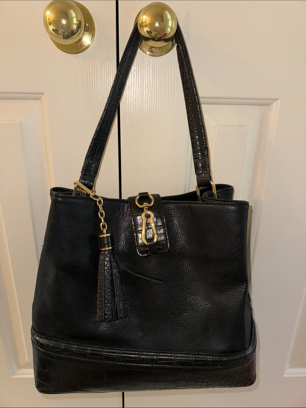 Kate Landry Black Leather Purse with Tassel Accent